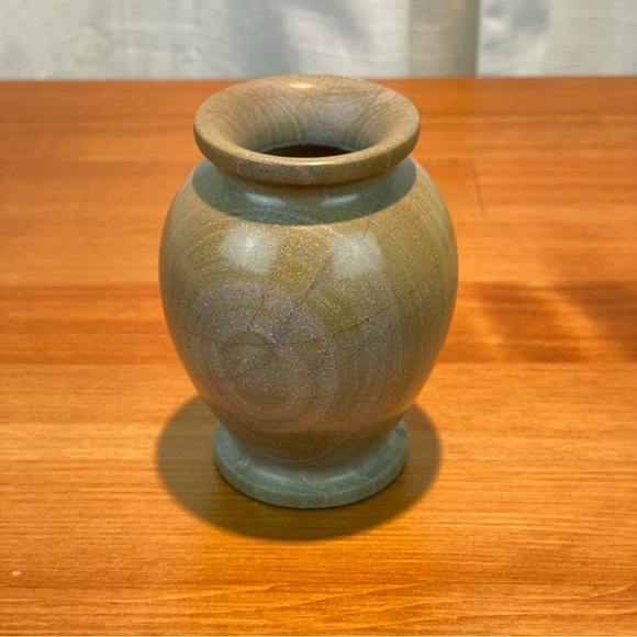 VTG Carved Stone Marble Miniature Bud Vase 4” Tall Green Earth Tone Natural - Picture 4 of 16